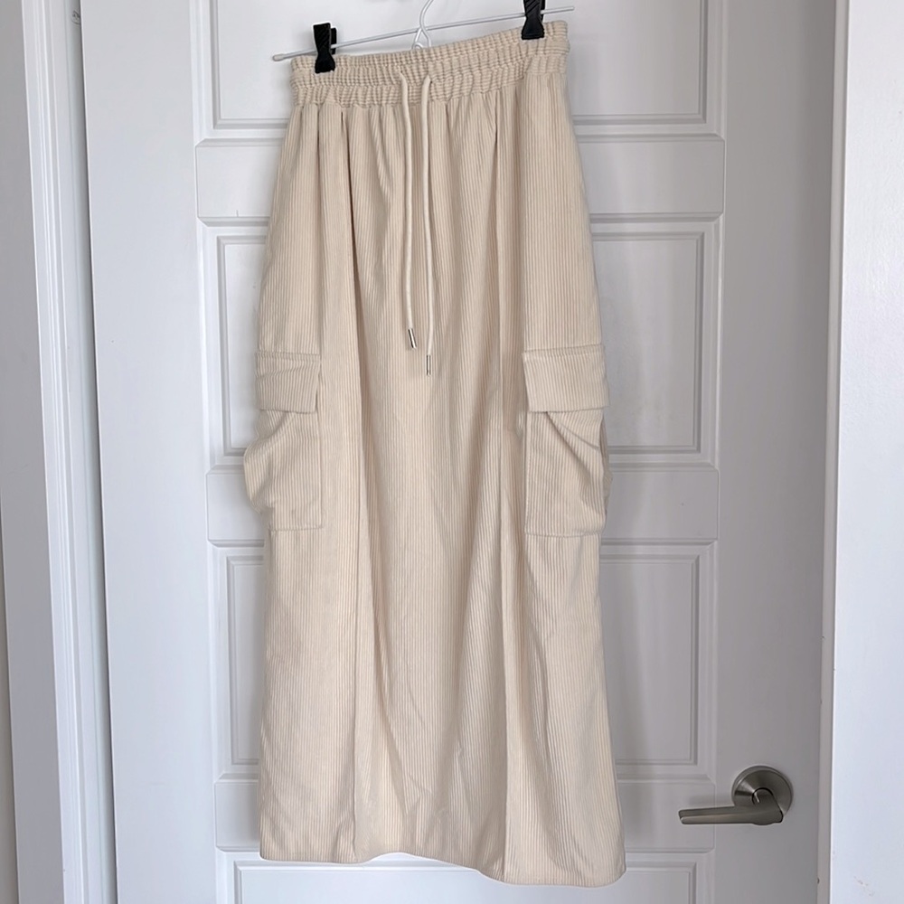 OAK + FORT - cream corduroy midi skirt